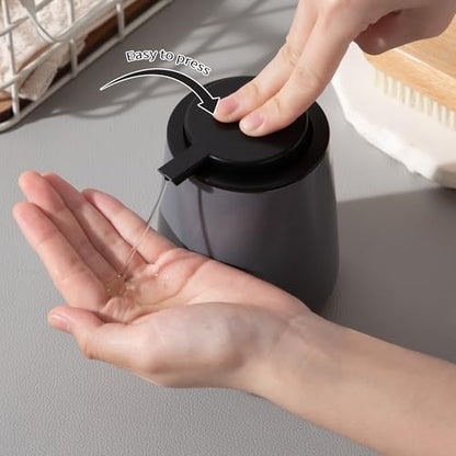 Enra Grey Soap Dispenser,12 oz Ceramic Hand Lotion Dispenser, Refillable Dish Soap Dispenser,Modern Liquid Soap Dispenser for Bathroom,Kitchen with Easy-to-Press Pump (Liquid-Gray) - color: Liquid-grey