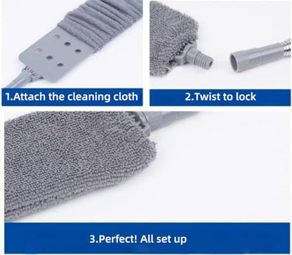 Retractable Gap Dust Cleaner with 30-100 Feet Extendable Long Handle and 2 Microfiber Dusting Cloths, Cleaning Duster for Under Appliance Refrigerator Furniture Sofa Bed (Gray) - color: Gray