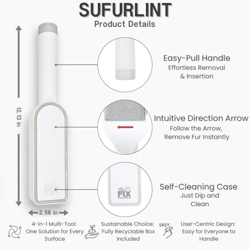SufurLint 4-in-1 Pet Hair Remover & Couch Cleaner - Multi-Functional Cat Fur Removal Roller, Reusable Lint Roller for Furniture and Clothing, Reusable, eco-Friendly Remover