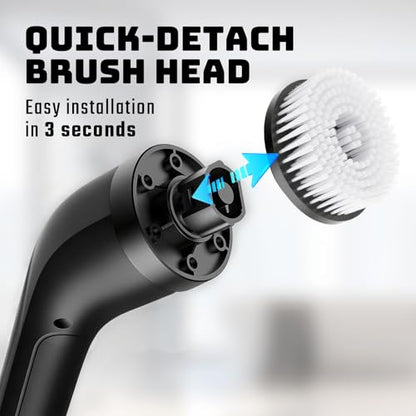 Highyes Electric Spin Scrubber, Powerful 2-Speed Cleaning Brush, | IPX7 Waterproof with 7 Reusable Brush Heads & Extendable Handle, for Bathroom Toilet Shower Kitchen Wall Tile Floor Grout - color: Black