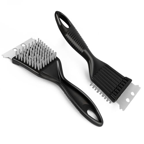 Wire Brush with Scraper for Paint Removal Rust Cleaning 2-Pack Versatile Stainless Steel Bristle Brush for Cleaning Grill Stains Welds Moss and More