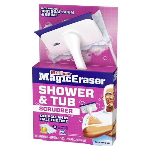 Mr. Clean Magic Eraser Shower & Tub Scrubber, Bathroom Cleaner, All in One Bathroom Cleaner, Lemon Starter Kit, 2 Scrubber, 5 Foaming Magic Erasers, 1 Whole Home Extra Durable Magic Eraser - size: 2 Devices + 6 Refills