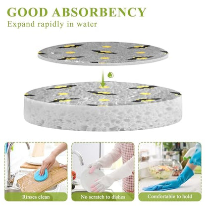 Bats Halloween Elements Dish Scrub Sponges Kitchen Non Scratch Reusable Compressed Cellulose Sponge Hanging for Household Cleaning Washing Dishes Pots and Pans 3 Pack - color: Pattern13