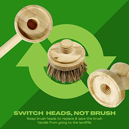 JuneLily Sisal & Coconut Dish Brush Heads Plant-Based Replacement for Washing Dishes Kitchen Bathroom (Coconut Brush Head) - color: Coconut Brush Head