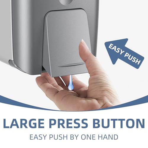 Soap Dispenser Wall Mount 28oz Commercial Hand Soap Dispenser for Bathroom Liquid Gel Hand Sanitizer Dispenser No Drilling Silver - color: Silver