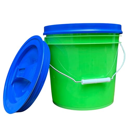 House Naturals 2 Gallon Food Grade - BPA Free Made in USA Buckets Lime Color pails with Screw On Gasket Lids (1, Lime - Blue lids) - color: Lime - Blue Lids