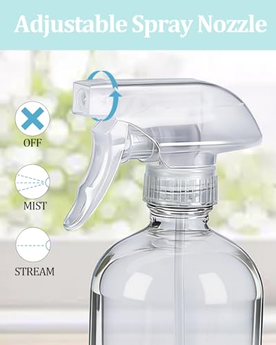 2 Pack 360° Glass Spray Bottles with Silicone Sleeve, 16 oz Empty Refillable Containers with Adjustable Spray Nozzles, Spray Bottles for Hair, Cleaning Solutions and Plants White - color: White