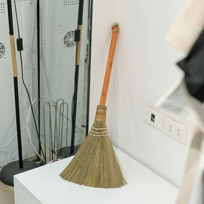Handmade Whisk Sweeping Orange Broom - Vietnamese Straw Soft Broom - Brooms Decorative 12.2" Width, 28.35" Length - style: Orange