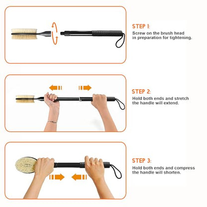 Gobiteli Back Scrubber with Soft and Stiff Bristles, 17''-25'' Long Handle Dual-Sided Shower Brush for Body for Deep Cleaning