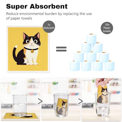 5 Pcs Cartoon Kitty Swedish Dishcloths, Cat Themed Swedish Dishcloth, Artistic Dish Cloths for Drying Dishes, Reusable Cleaning Cloths, Housewarming Gifts for Women - color: Lm 04248