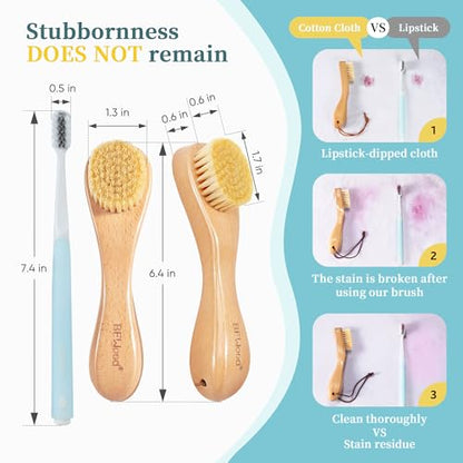 BFWood 2PCS Laundry Stain Brush - Natural Soft Boar Bristles, Removes Tough Stains from Delicate Fabrics Like Knits, Cotton, and Linens, Gentle on Fabrics, No Damage - style: Round-2PCS