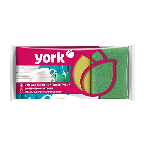 York Non-Abrasive Cleaning Scouring Scrub Sponge for Kitchen Scratch Proof Kitchen Utensil Scrubber Pads for Pots, Pans , Non-Stick Cookware Scrubbers Use for Kitchen, 9.5X7X4.5 Cm-3 Pieces