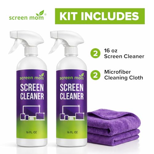 Screen Mom Screen Cleaner Spray 2 Pack-16oz for TV, Car, Laptop & Computer | Streak-Free Formula, Alcohol & Ammonia Formula, Safe for TVs, OLED, Tablets & Phones, Gentle Cleaning, Residue-Free Finish - size: 32 Fl Oz (Pack of 1)