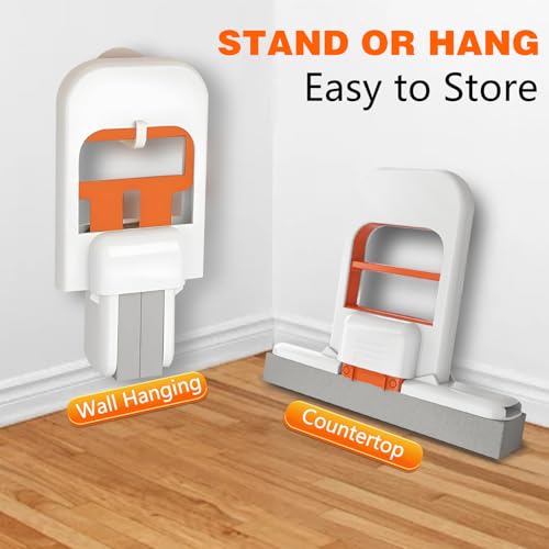 Self Squeezing Mini Mop, Wet and Dry Use Cleaning System, Orange Small Sponge Mop,Foldable Desktop Mop, One-Hand Squeeze Handle and Replaceable Head (2Pcs)