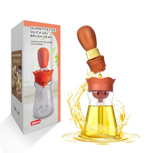 Oil Dispenser Bottle with Silicone Brush, 200ML 2 in 1 Silicone Dropper Measuring Oil Dispenser Bottle for Kitchen Cooking, Frying, Baking, BBQ Pancake, Air Fryer, Marinating - Orange - color: Orange-1pc