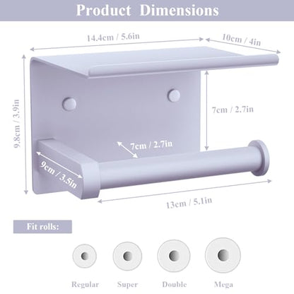 Tindbea Toilet Paper Holder with Shelf Adhesive or Screw Wall Mounted Toilet Paper Roll Dispenser Storage, Stainless Steel Bathroom Shelf Holder Accessories (Lavender Purple) - color: M- Lavender Purple
