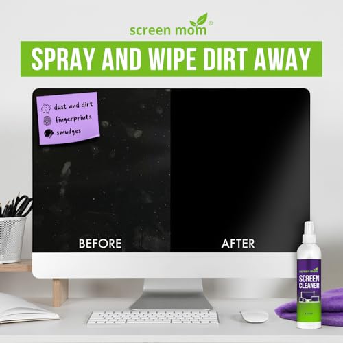 Screen Cleaner Spray and Microfiber Cloth 2-Pack (2x8oz) by Screen Mom-Screen Cleaner Spray and Wipe for TV, Computer, Phone, iPad, Car Screen Cleaning Kit Electronic Cleaner Spray - size: 8oz Pack of 2