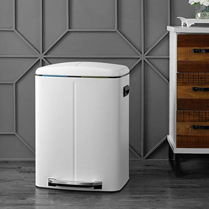 happimess HPM1005C Marco Rectangular 10.6-Gallon Double Bucket Trash Can with Soft-Close Lid, White, Fingerprint Resistant, Modern, Minimalistic for Home, Kitchen, Office, Bedroom, Bathroom - color: White
