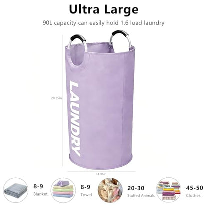 A large 90 liter laundry basket that can be folded for easy carrying. Suitable for bathrooms, laundry rooms, and travel (Purple) - color: Purple