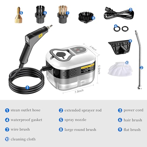 Powerful 2500W Handheld Steam Cleaner,15s Fast Heat-Up & High-Pressure Steam, 6-Level Adjustable Settings for Deep Cleaning on Floors, Kitchen, Bathroom, Car, Grout (White)