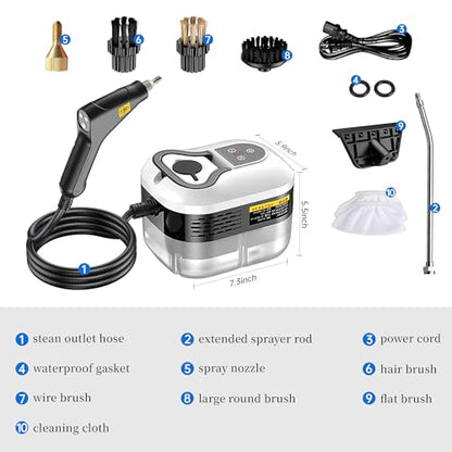 Powerful 2500W Handheld Steam Cleaner,15s Fast Heat-Up & High-Pressure Steam, 6-Level Adjustable Settings for Deep Cleaning on Floors, Kitchen, Bathroom, Car, Grout (White)