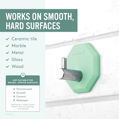 Sud Scrub® Antimicrobial Shower Hook, Self Adhesive Hooks for Shower Wall, Heavy Duty Removable Wall Hooks, Stick On Hooks for Hanging, Bathroom Towel Hook (Mint) - color: Mint