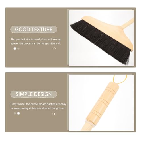 ULTECHNOVO Horsehair Broom for Hardwood Floors, Soft Bristle Indoor Sweeping Brush with Pine Wood Head, Anti-Static Dust Remover for Home Kitchen, 37 Inch Wood Long Handl