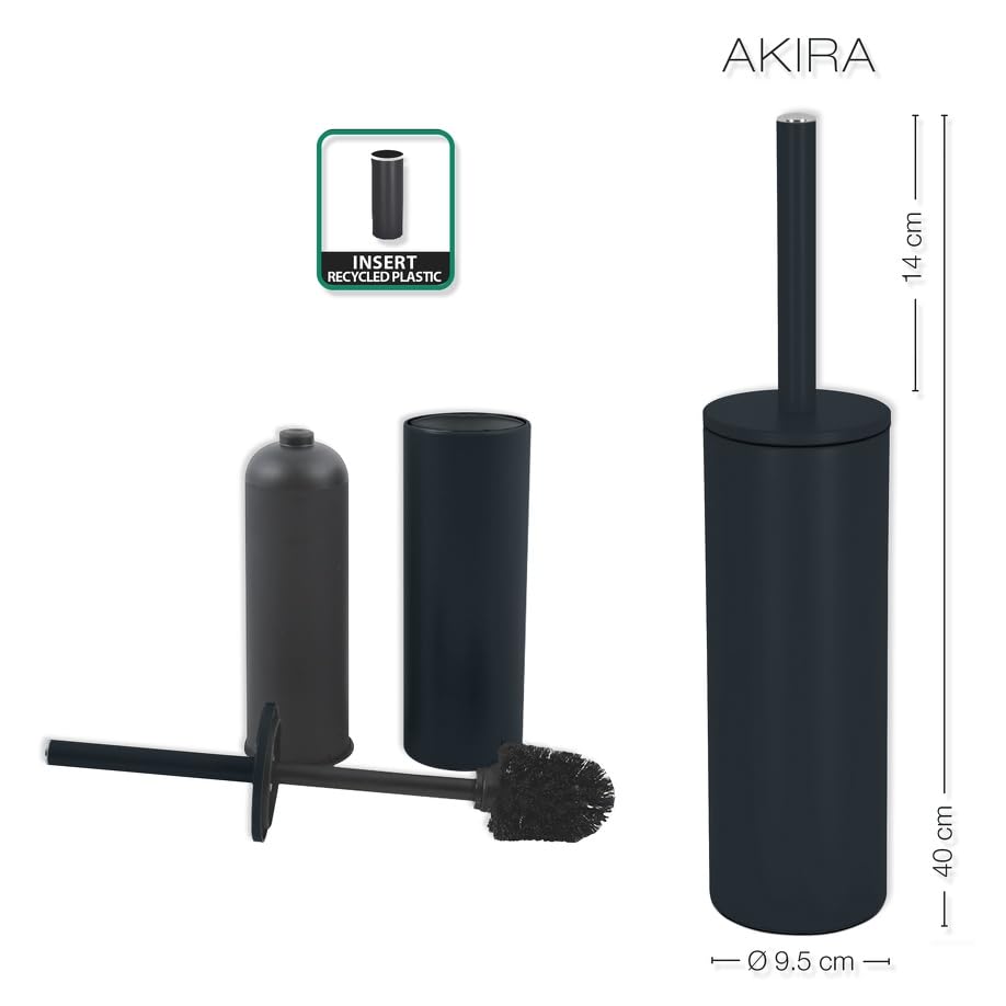 Spirella Toilet Brush with Stainless Steel Support Akira matt, Metal, Black/White, 40 x 9.5 x 9.5 cm - color: Black/White