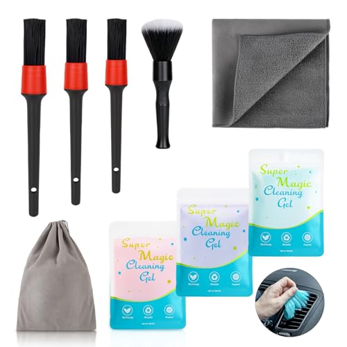 TICARVE 9Pcs Car Interior Detailing Kit - Car Cleaning Brushes, Universal Gel, Microfiber Towel and Storage Bag for Dashboard, Air Vents, Keyboard & Electronics - color: 9PCS-clean set