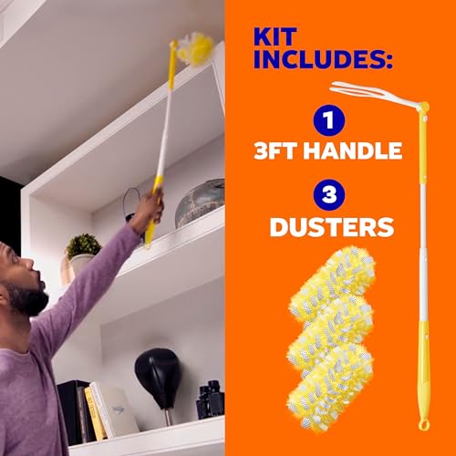 Swiffer Duster Kit with 3 ft Extendable Handle, Heavy Duty Dusting Starter Kit with 3 Refills, for Ceiling Fans, Vents and Hard to Reach Places - size: 4 Piece Set