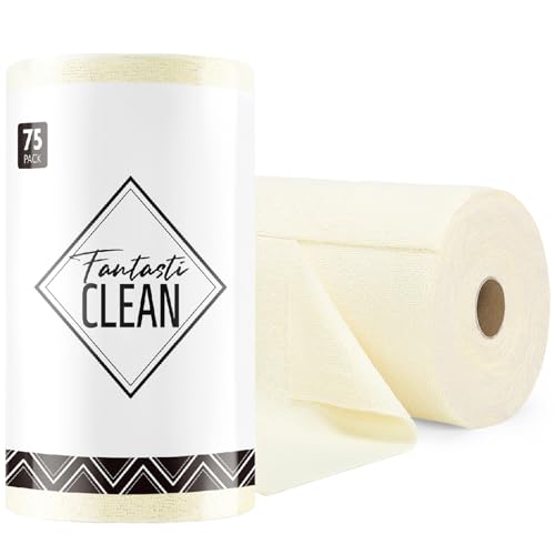 Fantasticlean Microfiber Cleaning Cloth Roll -75 Pack, Tear Away Microfiber Towels, 12" x 12", Reusable, Washable, Scratch Free, Ultra Absorbent Dishcloth for All-Around Cleaning Supplies (Beige) - color: Beige, size: 75 pack