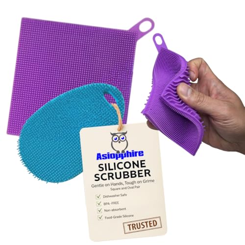 Silicone Dish Sponge Dish Scrubber (Oval and Square) - Dual-Sided, Food Grade Silicone Sponges for Dishes and Housecleaning 2-Pack - color: 2 Pack Teal + Purple
