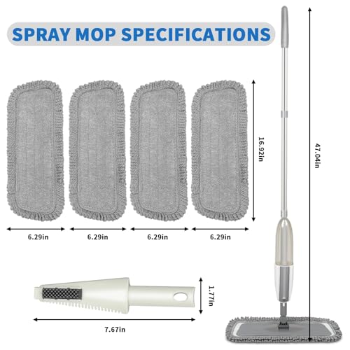 Microfiber Spray Mop for Floor Cleaning with 4 Washable Pads, Hardwood Floor Mop, Gray