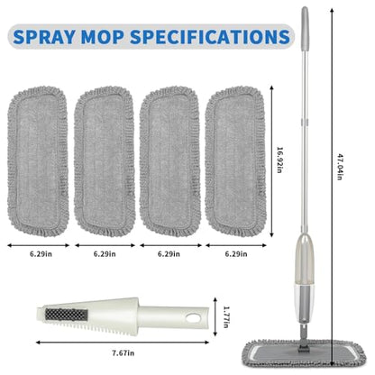Microfiber Spray Mop for Floor Cleaning with 4 Washable Pads, Hardwood Floor Mop, Gray