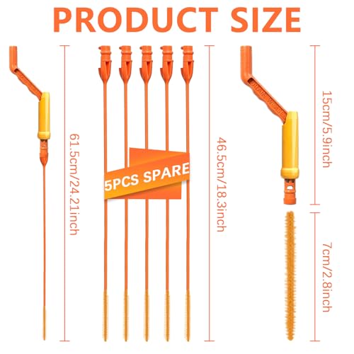 6-Pack Reusable Drain Snake Hair Clog Remover Tools, 5 x 18-Inch Flexible Snakes with 1 Rotating Handle, for Bathroom Sinks & Shower Drains