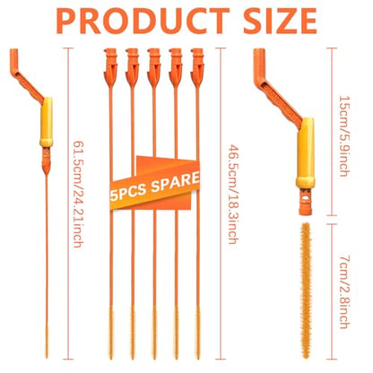 6-Pack Reusable Drain Snake Hair Clog Remover Tools, 5 x 18-Inch Flexible Snakes with 1 Rotating Handle, for Bathroom Sinks & Shower Drains