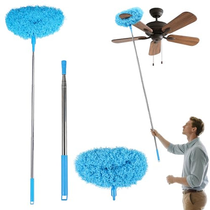Ceiling Fan Cleaner Duster Reusable Microfiber Removable Extendable Duster with 95" Telescoping Pole for Cleaning Walls Furniture Door Window Top (Blue) - size: 24-104inch