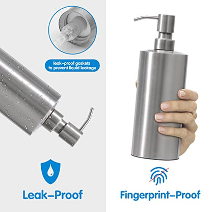 ARKTEK Large Stainless Steel Countertop Soap Dispenser - Rust and Leak Proof Liquid Hand Soap Pump Bottle for Kitchen, Bathroom and Countertop Hand Dish Lotion (20 Oz / 600 ml) - color: 666-sliver