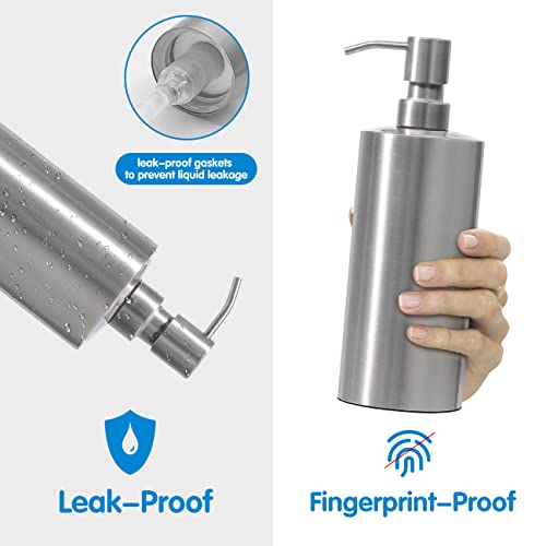 ARKTEK Large Stainless Steel Countertop Soap Dispenser - Rust and Leak Proof Liquid Hand Soap Pump Bottle for Kitchen, Bathroom and Countertop Hand Dish Lotion (20 Oz / 600 ml) - color: 666-sliver