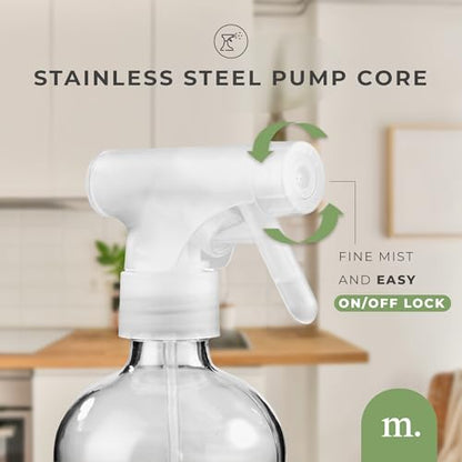 MaisoNovo Glass Spray Bottles 16 Oz Pack of 2 - Clear Spray Bottles for Cleaning Solutions with Fortified Glass & Fine Mist - Ideal for Cleaning, Disinfecting, Home, Office & Commercial Use - 16 Label - color: Clear