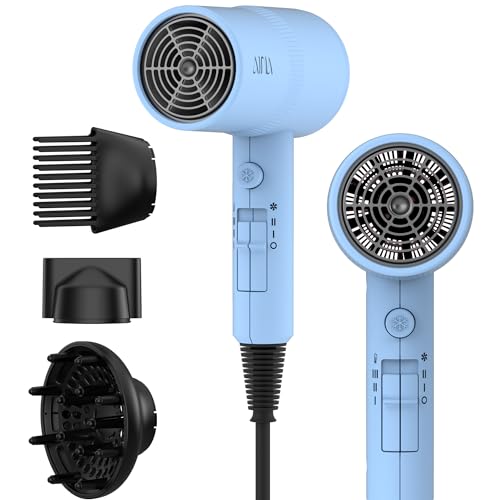 AINA Hair Dryer with Diffuser, Comb | Blow Dryer for Women Compact Travel Professional Ionic Blow Dry | Cold Shot Button 110V/ALCI (Baby Blue) - color: Baby Blue, size: 4 Piece