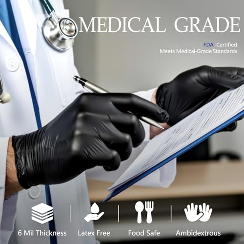 PROMEDIX P Black Disposable Nitrile Gloves, 6Mil 100 Pcs Food Safe Cooking Gloves Latex Free Rubber Gloves for Cleaning Exam - size: Small