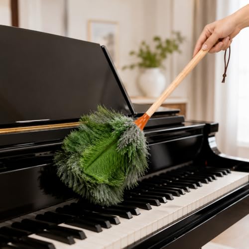16inch Natural Good Ostrich Feather Duster with Bamboo Handle, Electrostatic Dust Remove for Ceiling，Fans，Bookshelves, Sofa, Windows, Fit for Home, Office and Cars Duster Green - color: Green