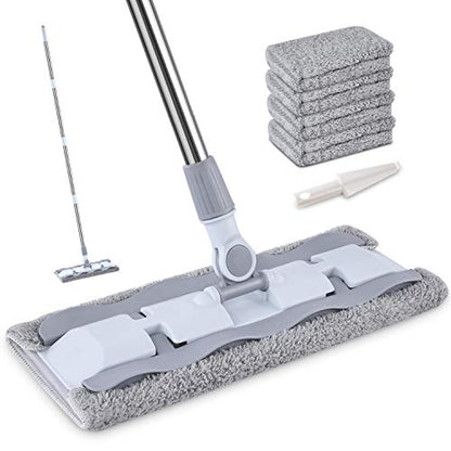 HOMTOYOU Microfiber Hardwood Floor Mop, Dust Flat Mop Floor Cleaning | 4 Pcs Washable Pads, 360° Rotation, Long Adjustable Stainless Steel Handle