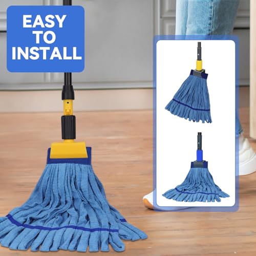 Heavy Duty Commercial Mop Head Replacement Microfiber Tube Mop Heads for Floor Cleaning: 3 Packs Looped End Wet Mop Head Refill for Home Commercial Industrial Use (Blue) - color: Blue-3pack