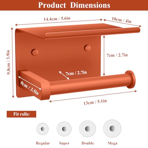 Tindbea Toilet Paper Holder with Shelf Adhesive or Screw Wall Mounted Toilet Paper Roll Dispenser Storage, Stainless Steel Bathroom Shelf Holder Accessories (Crimson) - color: N-crimson