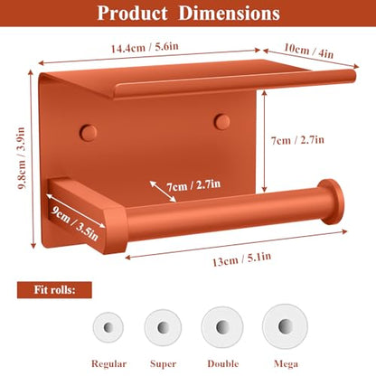 Tindbea Toilet Paper Holder with Shelf Adhesive or Screw Wall Mounted Toilet Paper Roll Dispenser Storage, Stainless Steel Bathroom Shelf Holder Accessories (Crimson) - color: N-crimson