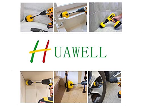 HUAWELL 8 Pack Drill Brush Power Scrubber Cleaning Brush Extended Long Attachment Set All Purpose for Bathroom Surfaces, Grout, Floor, Tub, Shower, Tile, Kitchen and Car (Yellow) - color: Yellow