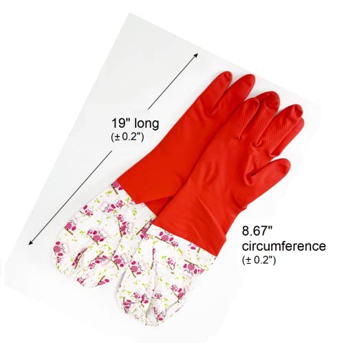 Myungjin Fleece-Lined, Flock Lining, Insulated Long Cuff, Reusable Waterproof Household Kitchen Dishwashing Non-Slip Cleaning Latex Rubber Gloves (2 Pairs)
