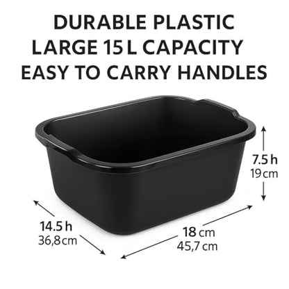 Plastic Wash Tub Dishpan Basin and Foot Bath for Soaking Feet, Laundry Hand Wash Bucket, Dish Pans for Washing and Storage Cleaning Supplies - 18 Qt - Heavy Duty Black
